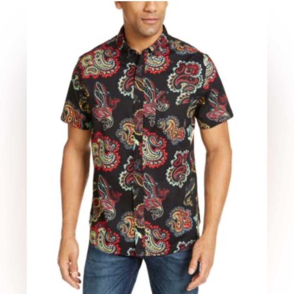 Levi’s Men's Paisley Print Shirt - Black and Red.  Size-Medium